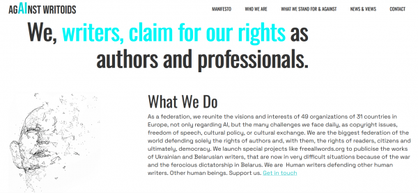 The new website of the European Writers Council (EWC), AgainstWritoids.org
